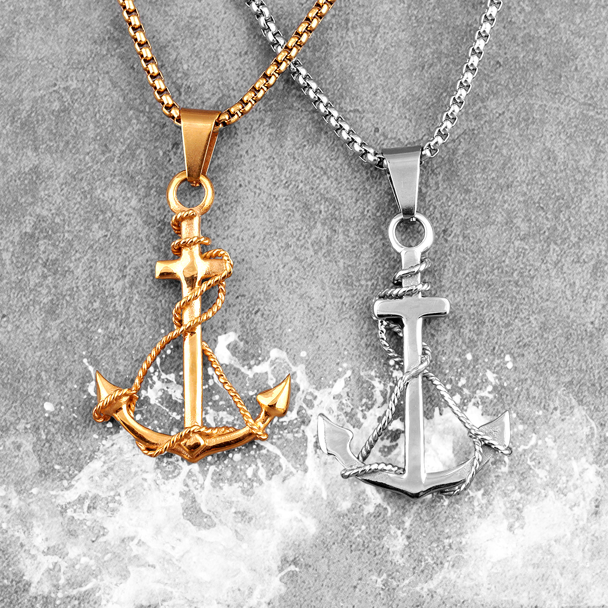 Battle Rope Anchor - Golden Silver Color Anchor Men Necklaces